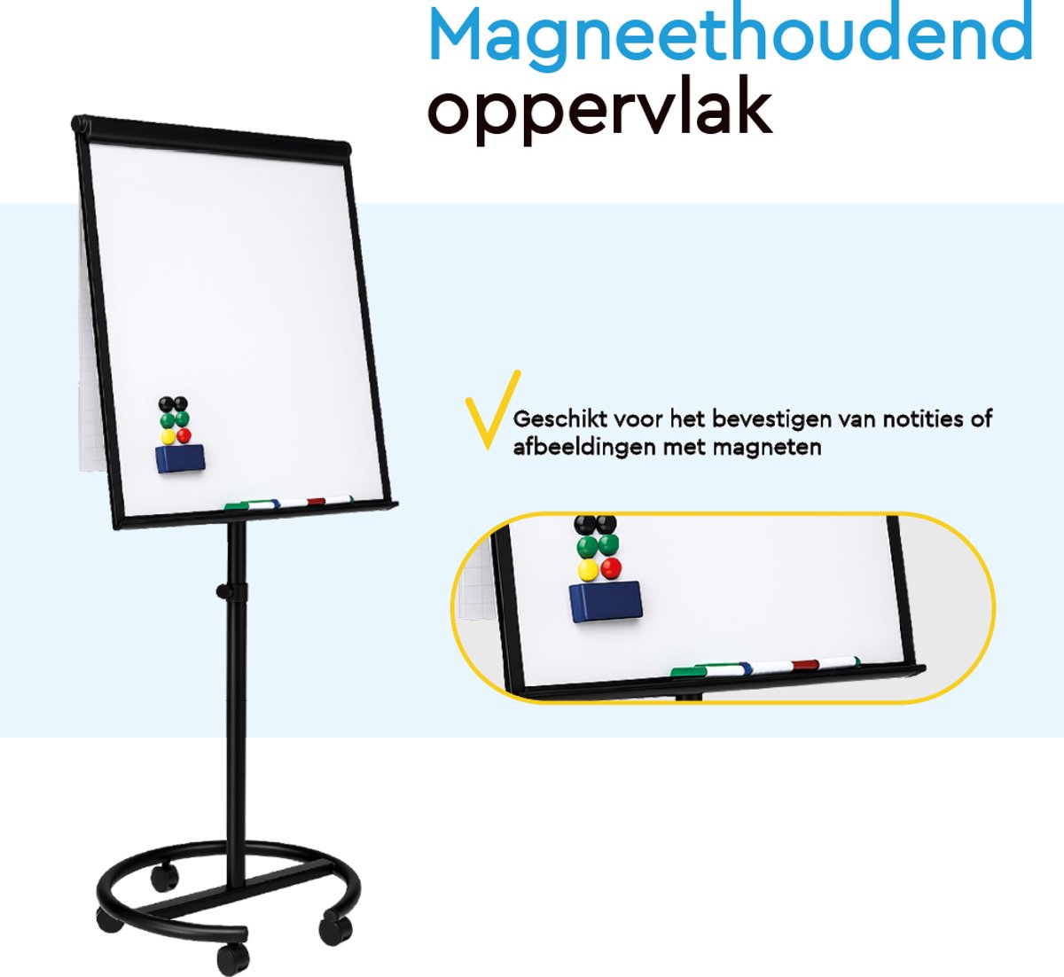 BRASQ Flipover Verrijdbaar Deluxe - Verstelbaar Whiteboard - Zwart thumbnail 4