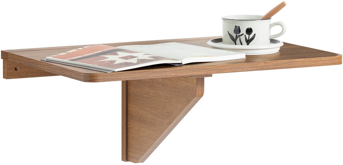 SoBuy Opklapbare Wandtafel in Hout – Ruimtebesparende Klaptafel, Keukentafel of Kindertafel – 60x40 cm, Bruin, FWT03-PF