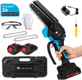 Vesto® Mini kettingzaag – Draadloos Inclusief 2 Led-Accu's – Heggenschaar Accu - Elektrisch Handkettingzaag - Snoeizaag - Takkenzaag - Handzaag - Boomzaag