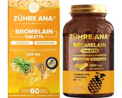 ZÜHRE ANA® Bromelaïne Tabletten – 1250 mg – 60 Stuks | Met Bromelaïne, Quercetine, Vitamine C, D3, B12 en Zink