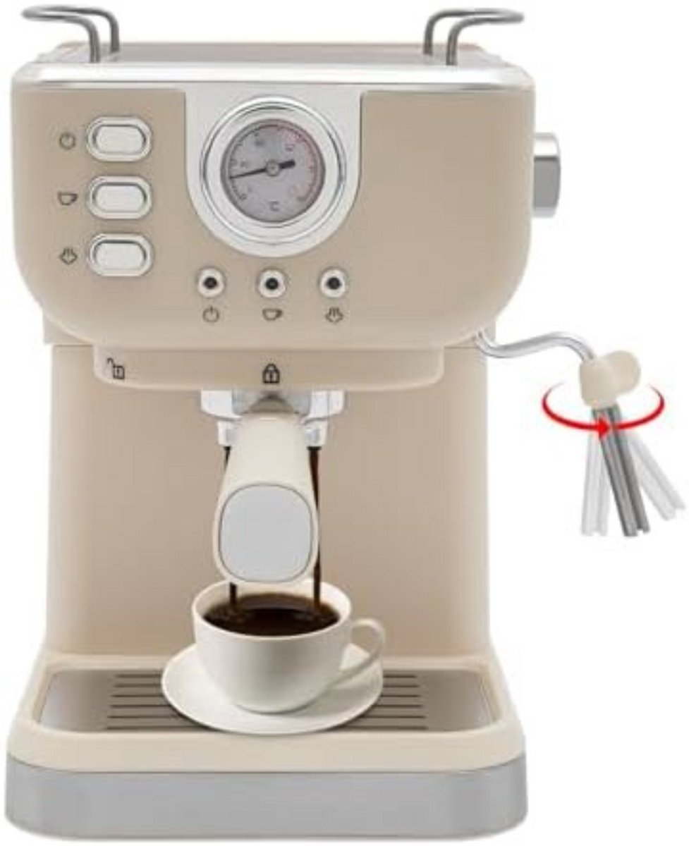WNHB® Professionele Espressomachine – Semi-automaat met Stoompijpje – Volautomatische Espresso & Cappuccino Machine – Met Melkopschuimer – Voor Koffieliefhebbers Thuis of op Kantoor