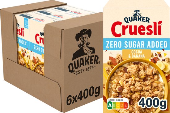 Quaker Cruesli Zero Sugar Added Cocoa & Banana - Ontbijtgranen - 6 x 400 gram