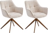 Colenis® - Boston Eetkamerstoelen - Set van 2 - Beige - Chenille Stof - 180° Draaistoelen - Geborsteld Goud Poten - Gestoffeerde zitting