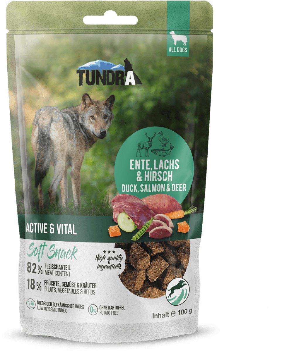 Tundra hondensnack Active & Vital eend, zalm, wild