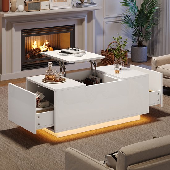 Industrieel Verstelbaar Salontafel met Lift-Top – 120 x 50 cm – Met La