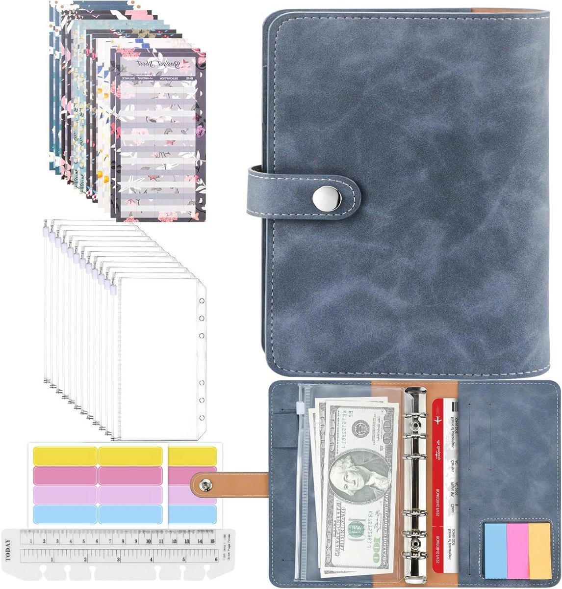 Budget-planner met 26 stuks notitieboekje en geldopslag - Blauw
