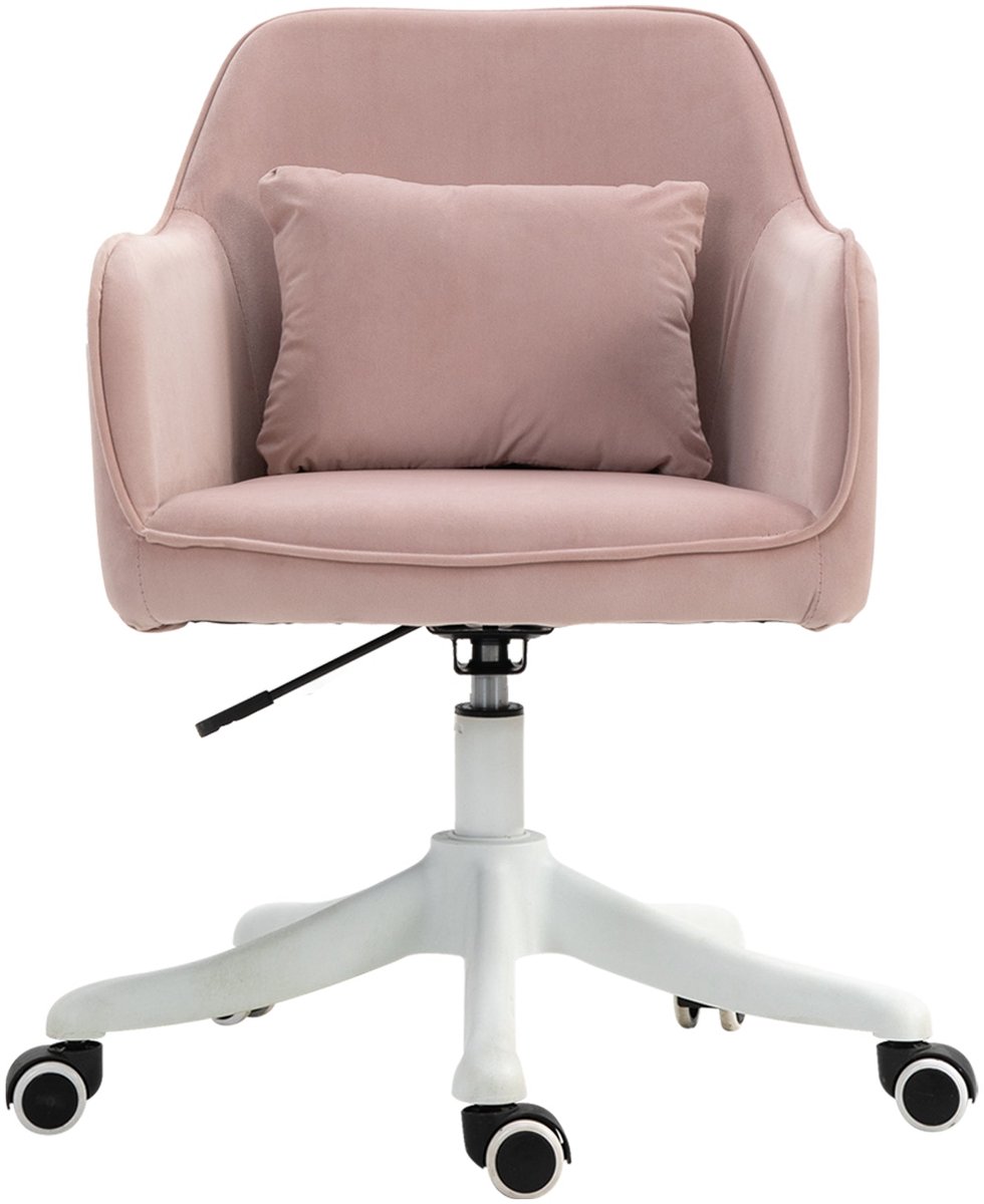 Merax Massage Bureaustoel Roze Fluweel Met Vibratie Verstelbare Armleuningen Draaistoel Met USB Ergonomisch Thuiswerkstoel