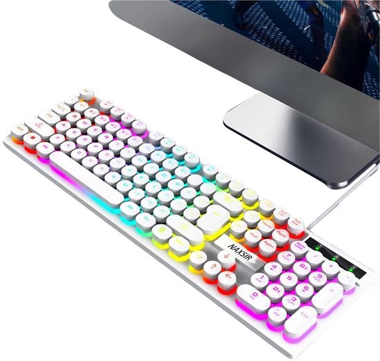 NAXSIR Mechanisch Gaming Toetsenbord met Full RGB Verlichting | Zwevende Ronde Toetsen + Mechanisch gevoel | Multimedia Bediening & Numeriek Toetsenblok | Geschikt voor Esports en PC Werken​