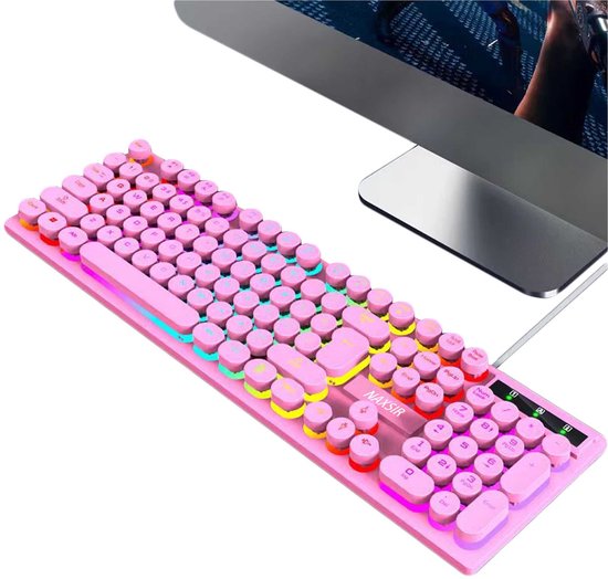 NAXSIR Mechanisch Gaming Toetsenbord met Full RGB Verlichting | Zwevende Ronde Toetsen + Mechanisch gevoel | Multimedia Bediening & Numeriek Toetsenblok | Geschikt voor Esports en PC Werken​