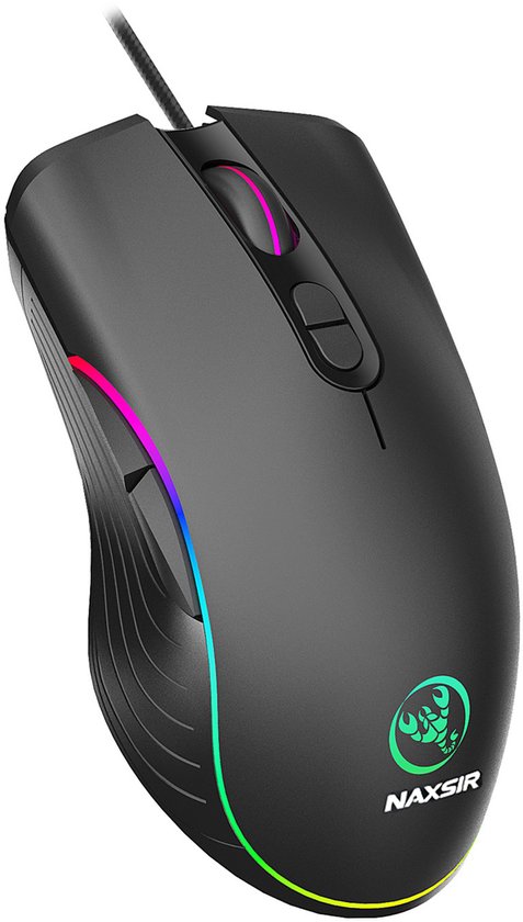 NAXSIR Gaming Muis - Bedraad RGB Muis Set - Instelbare DPI (800-3200) - Kleurrijke Verlichting