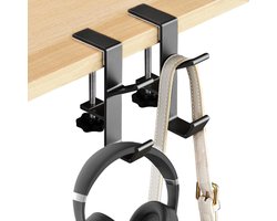 2-Pack Metalen Koptelefoon Haken - Koptelefoon Houder met Dubbele Haken - Universele Aluminium Gaming Koptelefoonhouder Onder Bureau - Antislip Verstelbare Koptelefoonhaak voor op Bureau - 11x4.5cm