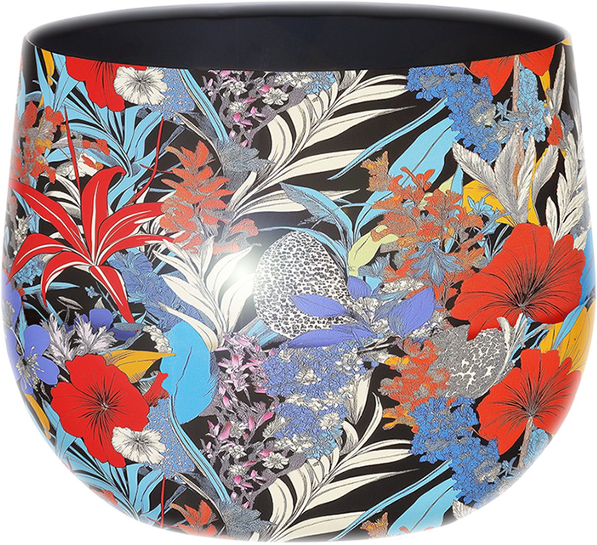 by Mooss - Bloempot - Planter - Floral - Epoxy - Ø 16.5 x 14 cm - L - Blauw - Handgemaakt - Metaal - Trendy - Hip - Metallic - Highlight - Bloemen