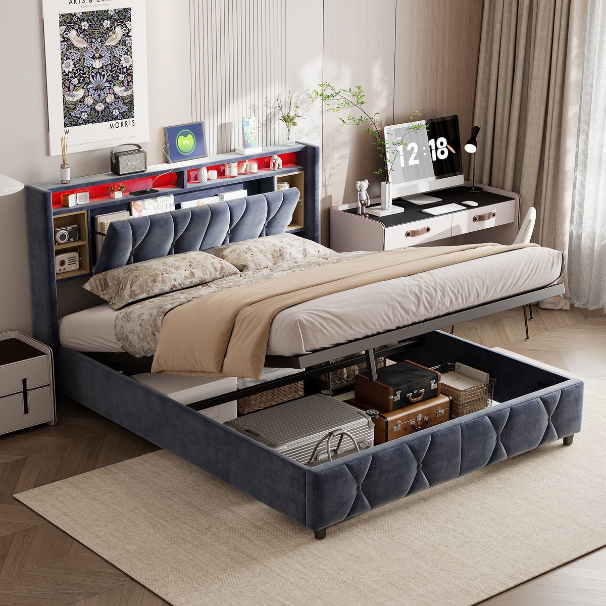 Gestoffeerd bed 160x200 met opbergruimte kunstleer cappuccino Appia