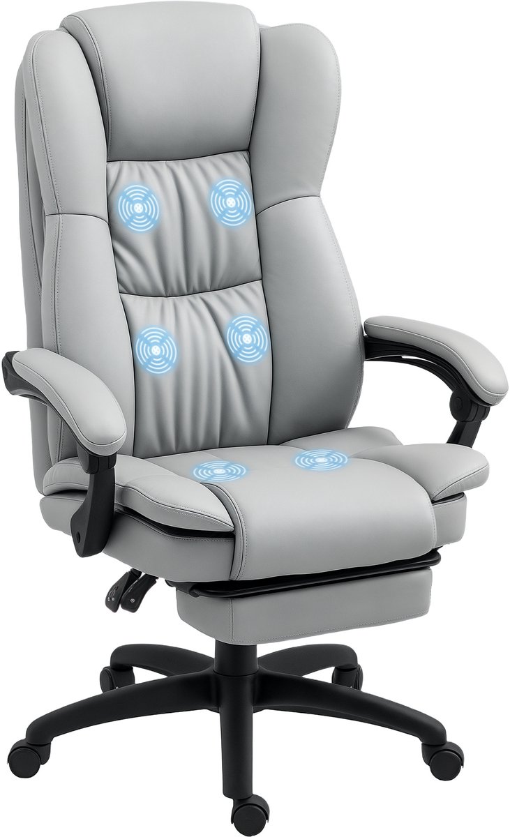 Vinsetto-Bürostuhl mit Massagefunktion-Kunstleder, Schaumstoff-68,5B x 68,5T x 113-121H cm-Hellgrau