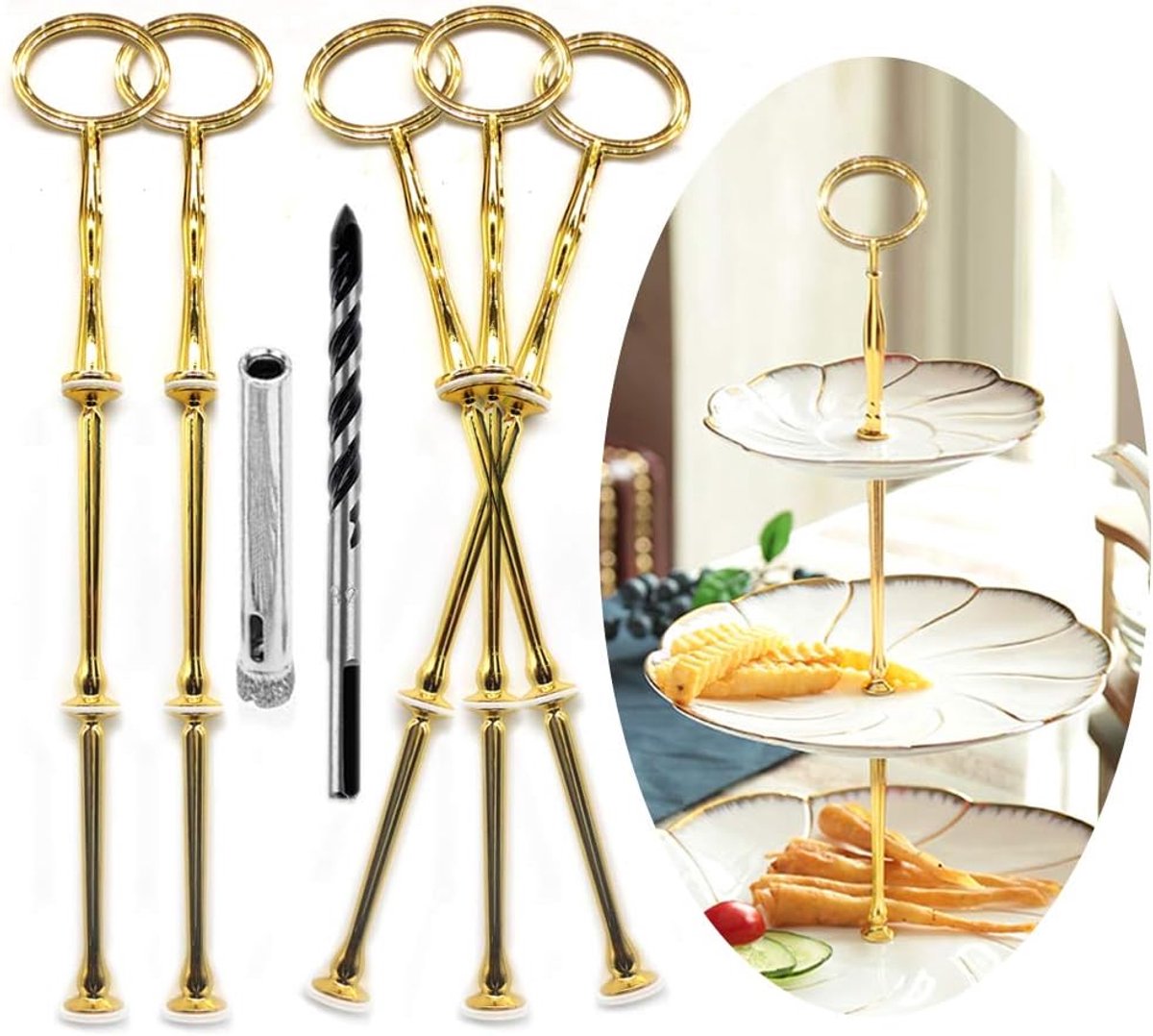 Etagère bars set - zilver, constructie kit - metalen staven (ovaal, goud, 5)