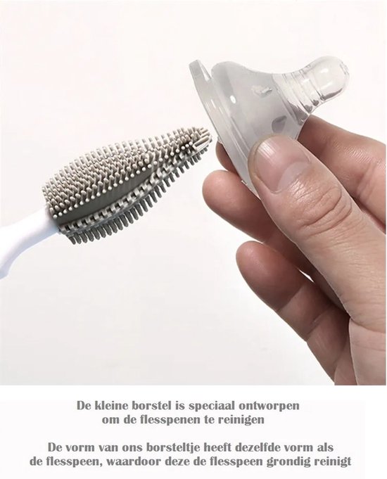 3-Delig - Flessenborstel Baby - Roze/ Grijs - BPA vrij - Siliconen van Merkloos — afbeelding 2