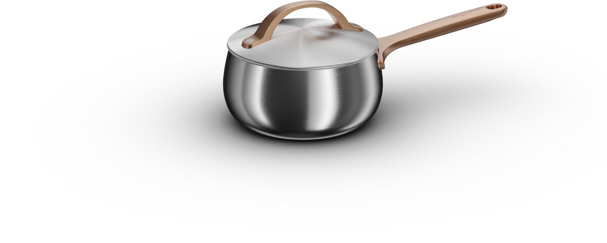 BergHOFF Home Steelpan 16 cm - Rvs Steelpan met Deksel - PFAS-Vrije-Kasserol - Geschikt voor Inductie en Alle Warmtebronnen - Oven- en Vaatwasserbestendige Pan - 1,9 L - Warm Blush