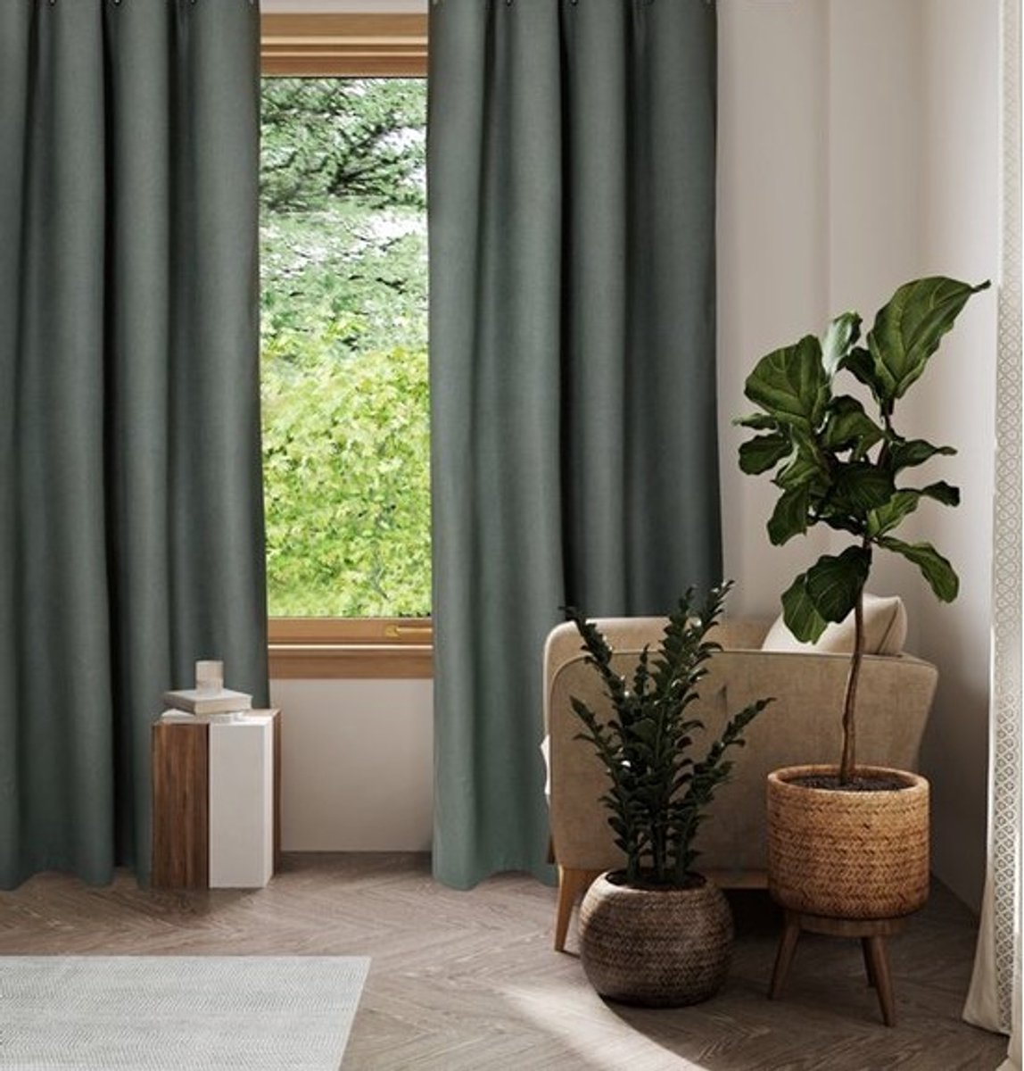 Home Style Gregor Kant-en-Klaar Gordijn Groen | 140x250 cm | Thermisch & Lichtdoorlatend | Met Haakjes | 100% Polyester 210 g/m² | Per Stuk