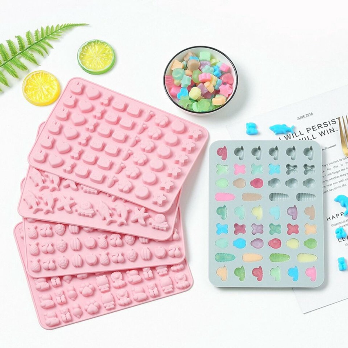 66 Siliconen Gummy Chocolade Mal Dierlijke Jelly Cake Snoep Mal Decoratie-Roze Fruit