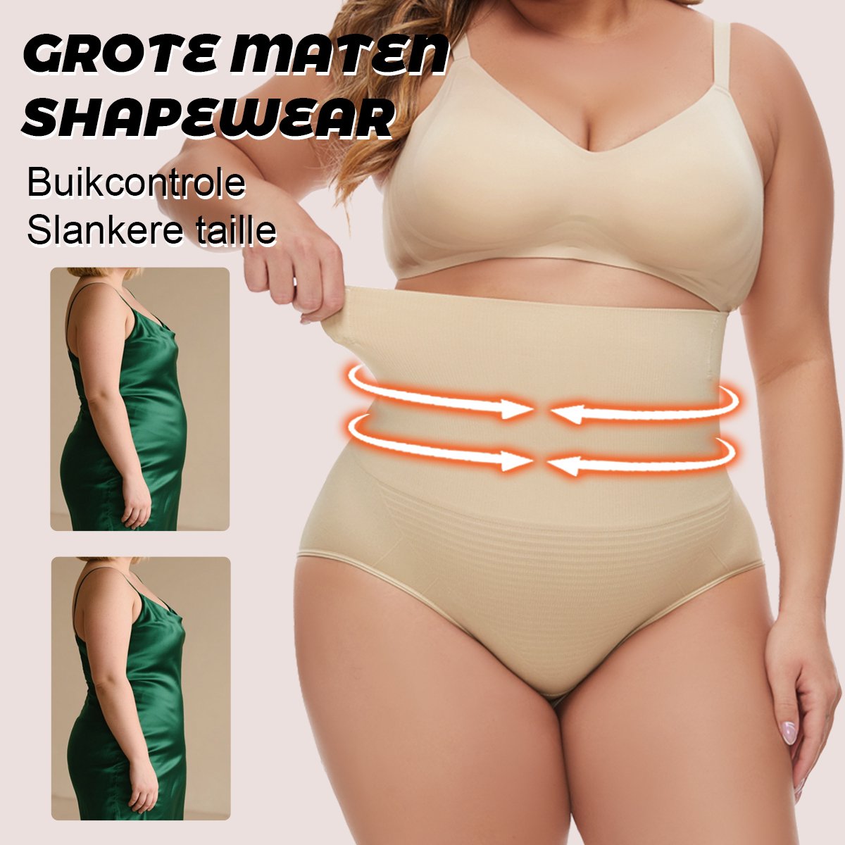 MEETYOO 2 Stuks Bodysuit Voor Dames Met Grote Maten Corrigerende High waist slip voor dames - corrigerende onderbroek - corrigerend ondergoed dames - Naadloos ondergoed dames - corrigerende string - Shapewear dames-Zwart + beige-XL