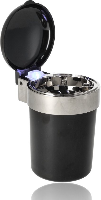 Auto Asbak voor Bekerhouder – Met Deksel en LED Verlichting – Universele Rookvrije Asbak voor Auto, Buiten & Vrachtwagen – Ø7.7 cm – Blauw Licht