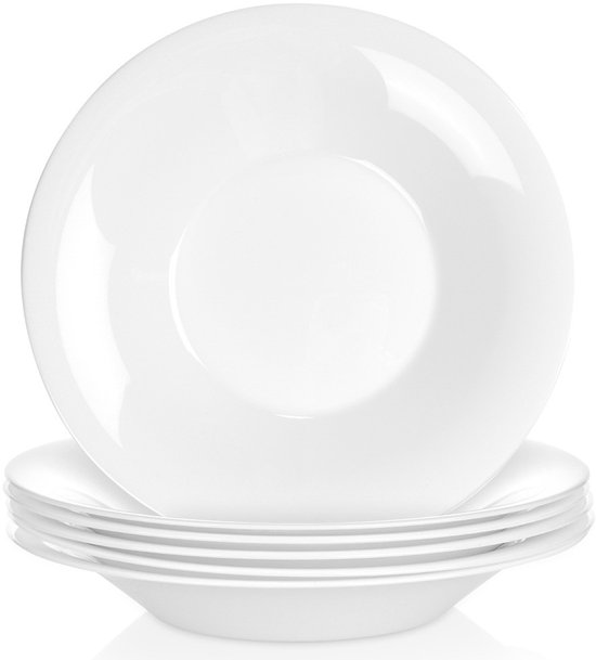 Diep Borden Glas Wit 21,5 cm, 400 ml 6 stuks - Set - Soepbord - Diepe Borden - Pastabord