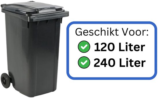 Grijze afvalcontainer van 120 of 240 liter.