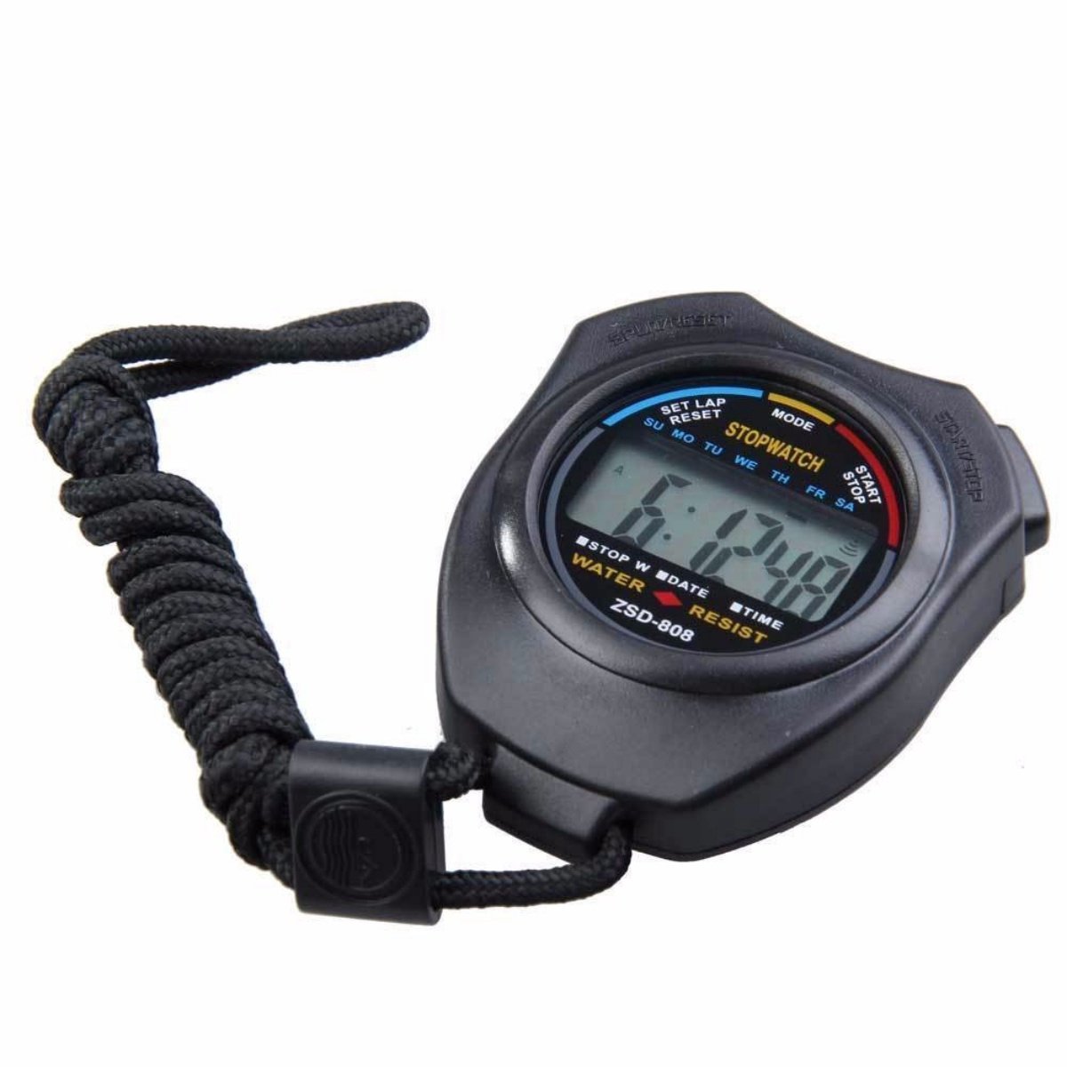 TOVBMUP Digitale sportstopwatch - Timer - Groot LCD-scherm - Geschikt voor voetbal, basketbal, hardlopen, zwemmen, fitness en meer - Zwart - Met fluitje