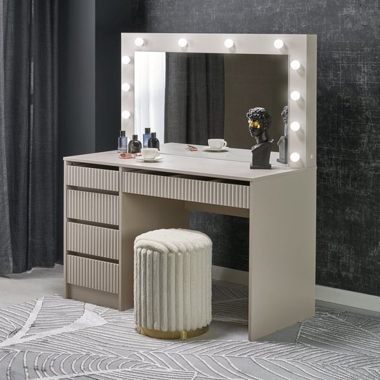 Kaptafel / Make-uptafel Charme creme 120 cm breed met spiegel en led