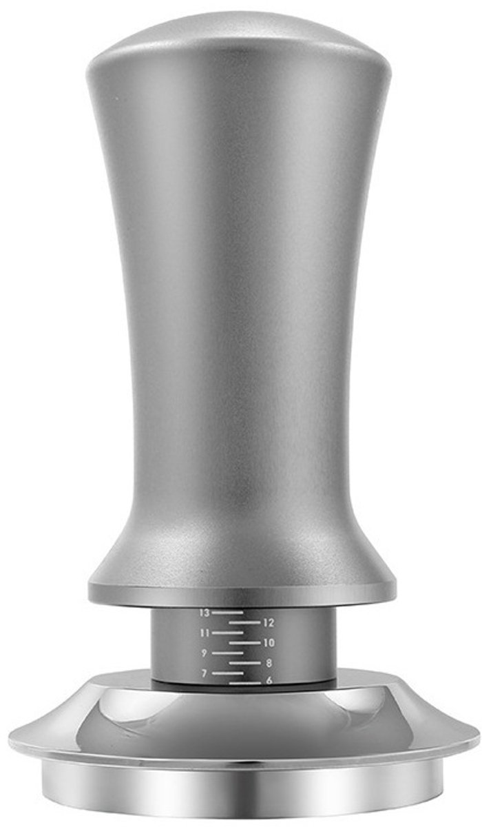 Koffietamper - Handmatige tamper - Tamper - Met gekalibreerde veer - 100% vlak - RVS basistamper geschikt voor Breville-serie 54 mm portafiltermand (53 mm, zilver)