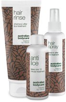 Australian Bodycare Hoofdluis behandelingsset met Tea Tree & dimeticon - 3 Producten met Tea Tree Olie tegen Hoofdluis & Neten - Anti-hoofdluis Behandeling in 15 minuten, Hoofdluis Preventie Spray & Shampoo voor het hele gezin