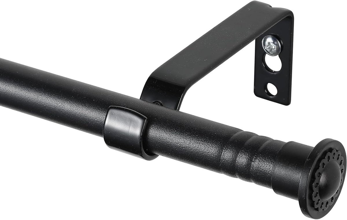 Allecto Premium - Uittrekbare mat zwarte gordijnroede 16 mm voor wandmontage - verstelbaar van 76-368 cm - inclusief houders en eindstukken - ideaal voor woon- en slaapkamer