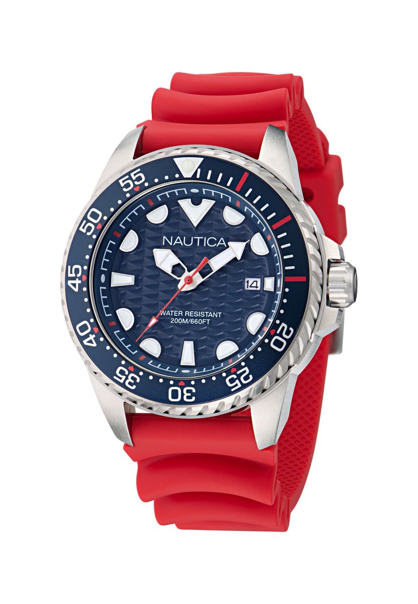 Nautica Nct Sea Dive - Box Set Quartz Analoog Horloge Blauw En Rood Kast: 100% Roestvrij Staal. Armband: 100% Siliconen 46 NAPSDS504, NAPSDS506