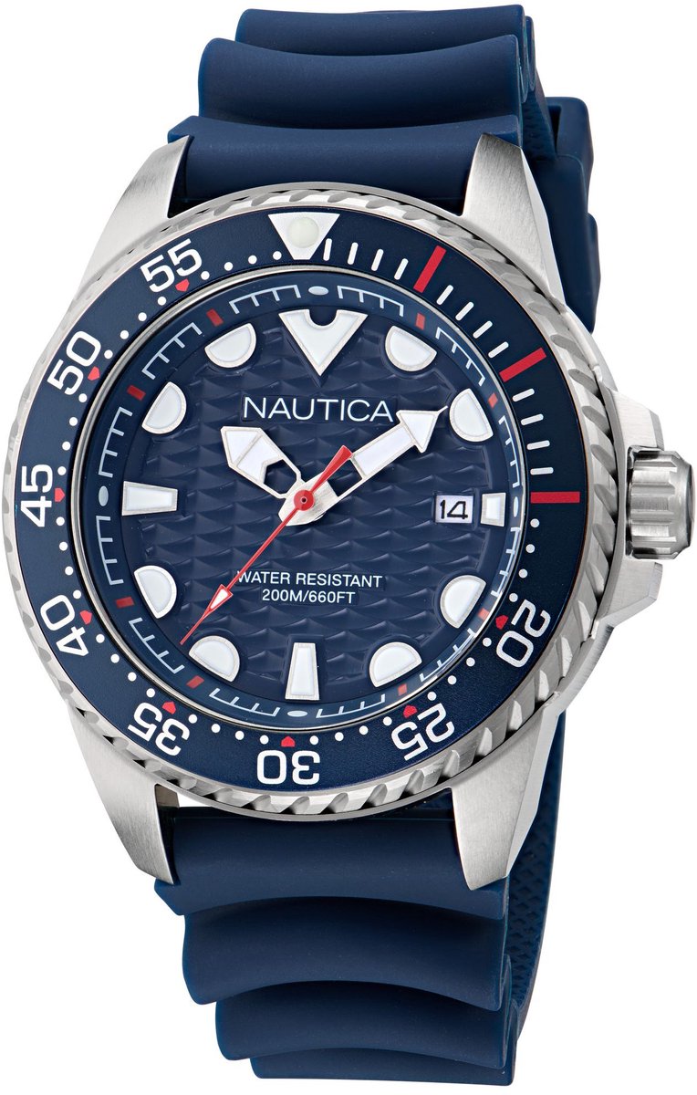 Nautica Nct Sea Dive - Box Set Quartz Analoog Horloge Blauw En Rood Kast: 100% Roestvrij Staal. Armband: 100% Siliconen 46 NAPSDS504, NAPSDS506