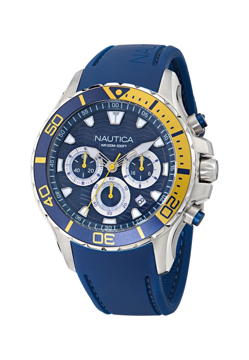 Nautica Nst Quartz Chronograaf Horloge Blauw Kast: 100% Roestvrij Staal. Armband: 100% Siliconen 44 NAPNSS501, NAPNSS502