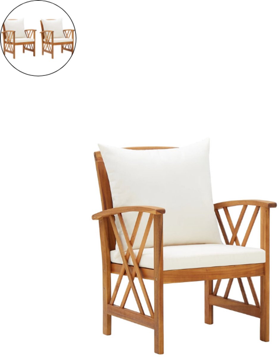 Relaxstoelen - Tuinstoelen - Set van 2 - Fauteuil - Relaxstoel - Voor Buiten - Met armleuning - Voor 2 Persoon - Crèmewit
