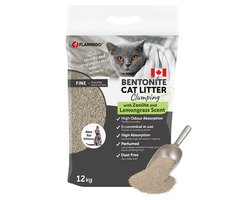 Flamingo Kattenbakvulling – klontvormende kattenbakvulling – Citroengrasgeur – 12L (12KG) voor 10 weken – groene zeoliet voor ultrasnelle geurbestrijding – ideaal voor 1 of meerdere katten – Premium Line