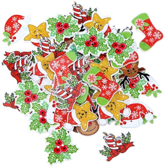 Belle Vous Kerst houten knopen (100 stuks) - 1 inch gemengde