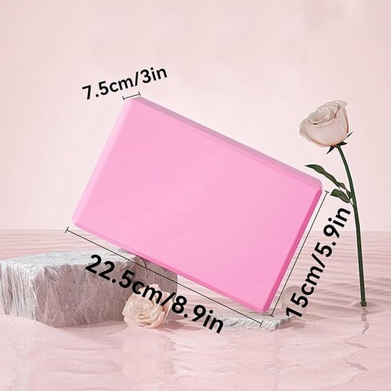 Lot 2 Blocs De Yoga Rose – Mousse Haute Densité, Antidérapants, 15x22,5x7,5 Cm Pour Pilates/Méditation