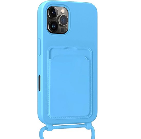 Étui pour iPhone 16 Pro avec cordon et porte- iPhone en Siliconen - Bleu clair - 2 Pro