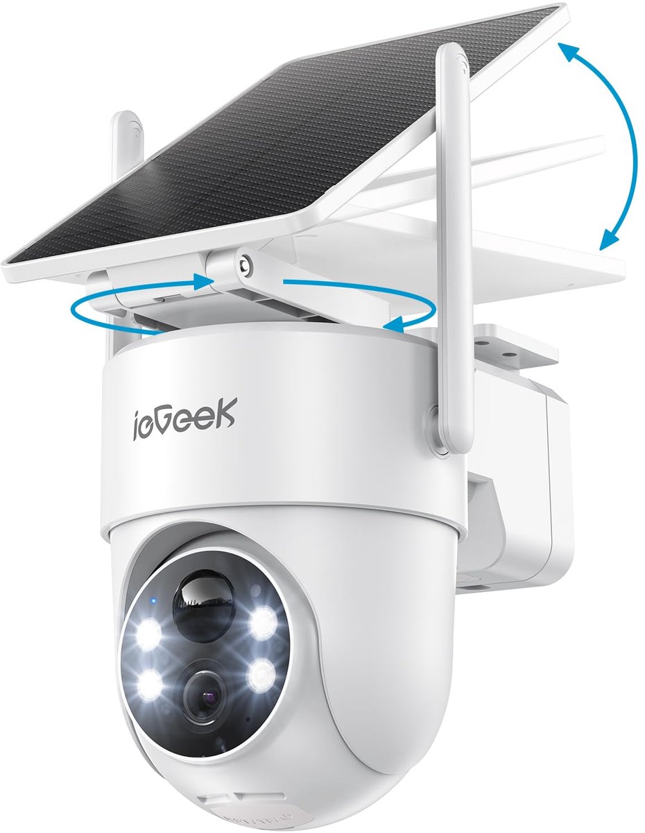2K/3MP 360° PTZ-beveiligingscamera voor buiten - 2.4G WIFI - met verwijderbaar zonnepaneel - PIR-bewegingsdetectie - kleuren nachtzicht - IP65