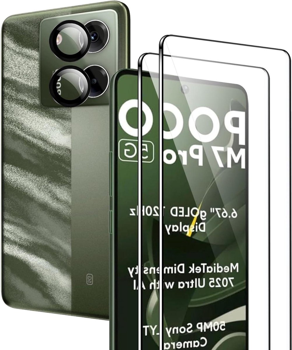 Gehard glas screenprotector Poco M7 Pro 5G - 2 stuks + camera bescherming - 9H hardheid