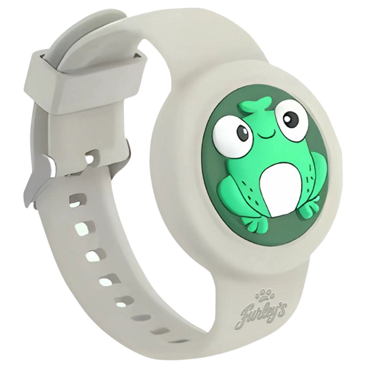 Furley’s Waterdichte Armband voor Kinderen - Geschikt voor Apple AirTag - Verstelbare Siliconen Band - Veilig Comfortabel - Grijze Kikker