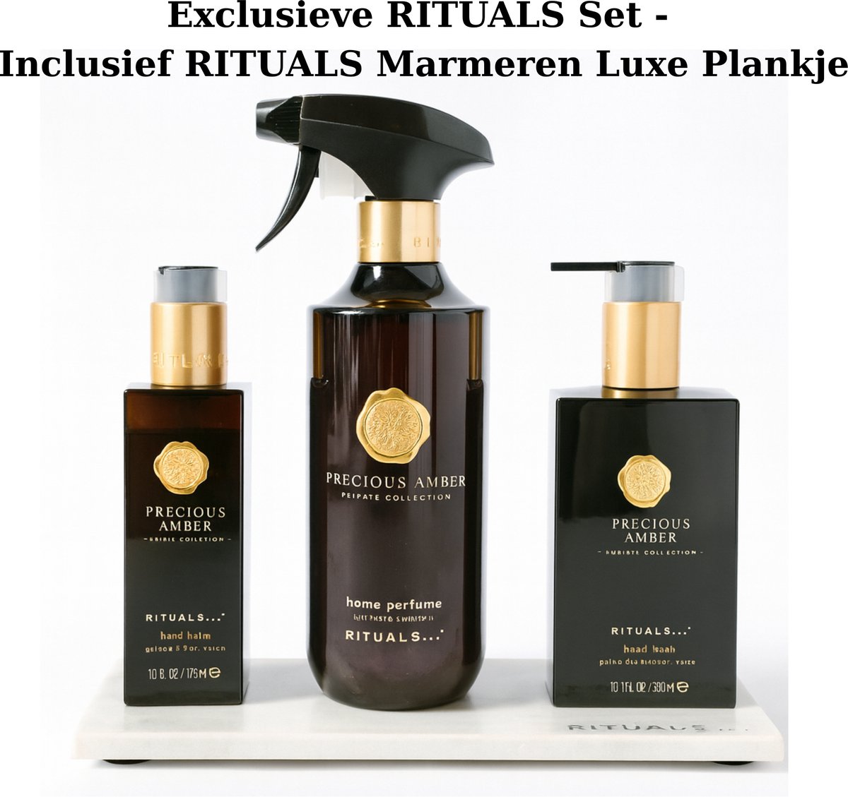 Rituals - Amber - Bath Set - Home Perfume 400 ml + Hand Wash 300 ml + Hand Balm 175 ml + RITUALS Luxe Marmeren Plankje - Huisparfum - Hand Zeep - RITUALS Luxury Tray