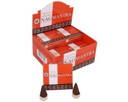 Vijayshree Golden Nag Mantra Masala Wierookkegels – 12 Pakketjes x 10 Kegels | Natuurlijke Dhoop Kegels, Handgerold in India, 60 min Brandtijd | Meditatie & Ontspanning met Kajal Sticker
