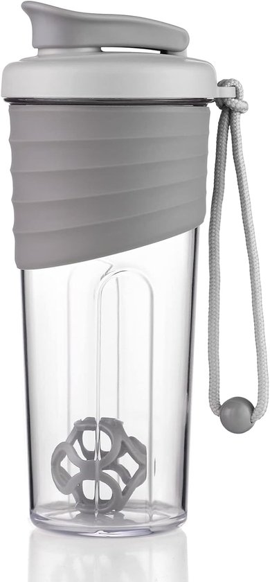 Foto: Shaker fitness shakebeker met shakebal 700 ml voor eiwitpoeders premium eiwitshakebekers voor superromige fitnessshakes grijs