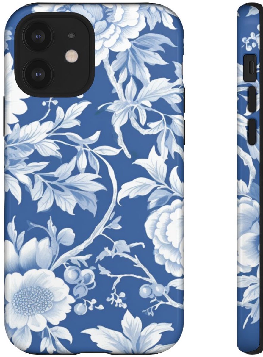 Blauw-Wit Bloemenpatroon – Telefoonhoesje Geschikt voor iPhone 12