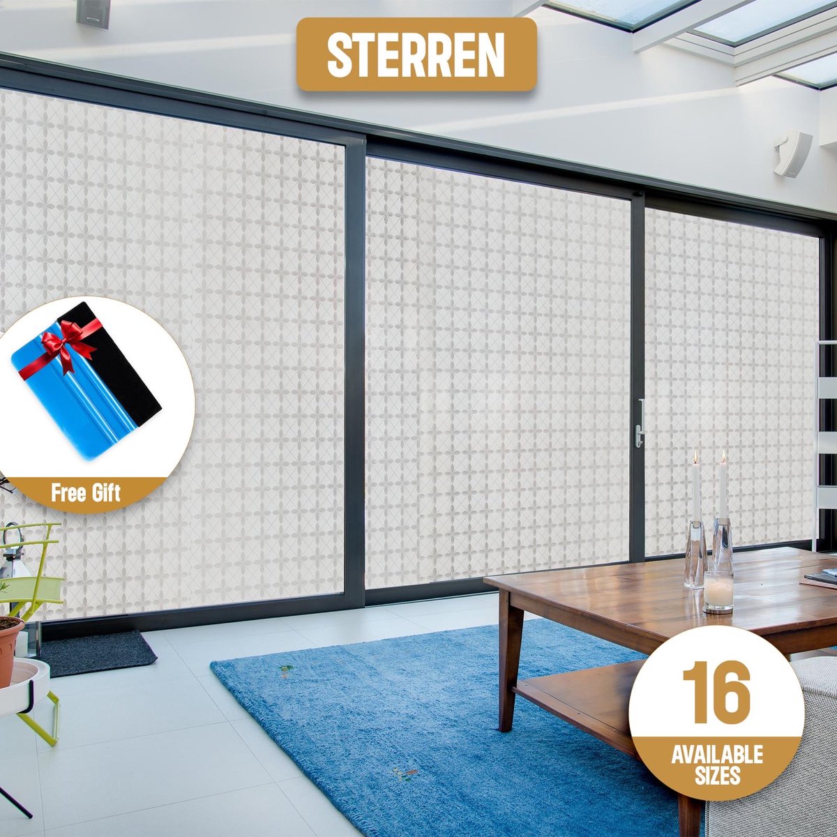 ZIA’S & CO-Raamfolie HR++45x300cm-Zonwerend & Isolerend-Anti inkijk-Statisch-Sterren-Inclusief Rakel