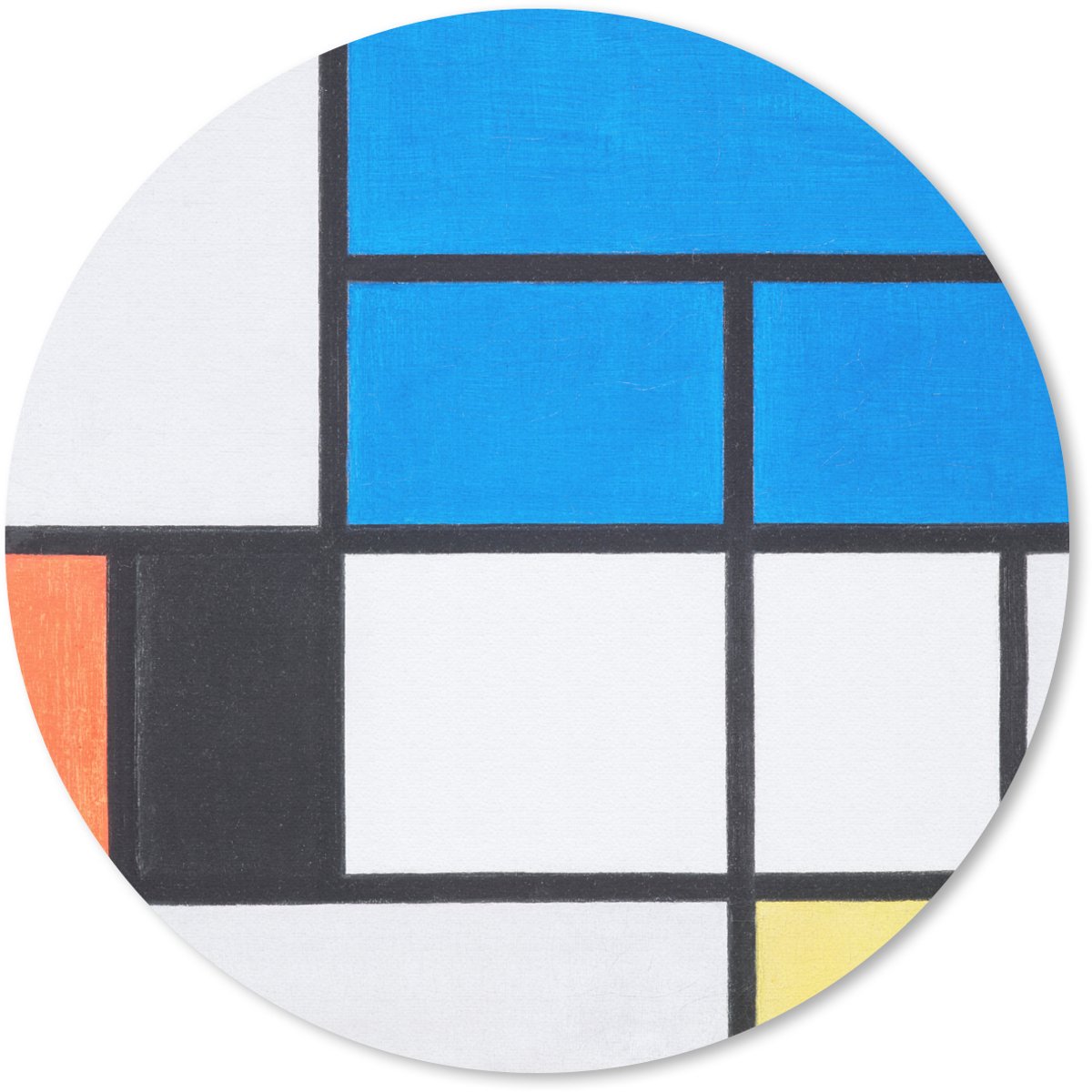 Muismat rond 20x20 cm - Mousepad Compositie met blauw, rood, zwart, geel en grijs - Piet Mondriaan - Ronde muismatten
