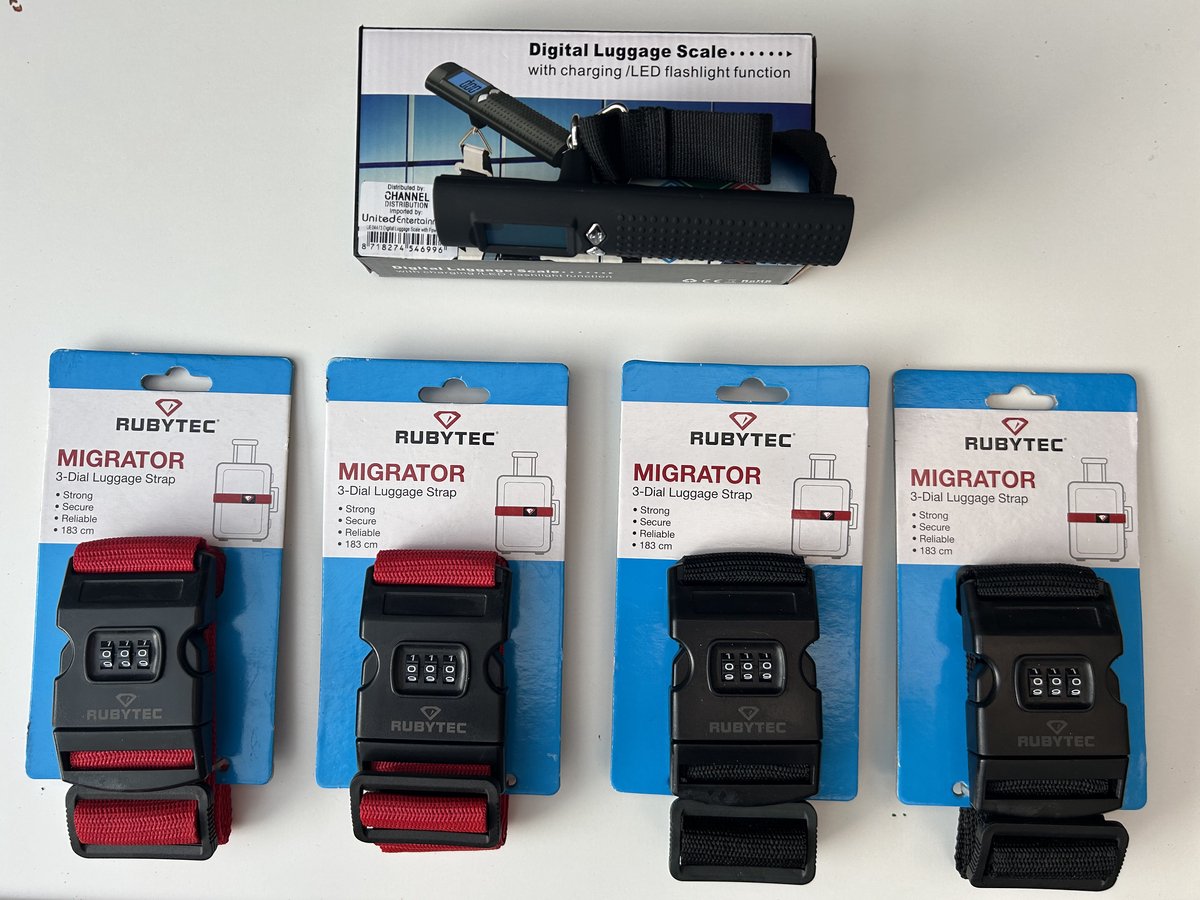 Kofferriem met Cijfer slot - Bagage Riem - Luggage Strap - Kofferband - Gesp - 183 Cm 2x Rood en 2x zwart Verstelbaar - Bagageriem - 183 Centimeter - Extra Beveiliging - Reizen - vakantie Set van 4 Stuks nu met extra koffer weegschaal
